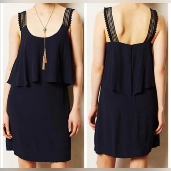Anthropologie Dresses & Skirts - New Anthropologie Maeve Navy Blue Crochet Straps Layered Dress Sz 0